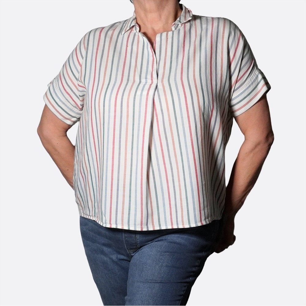 Madewell 100% Cotton Popover Shirt Relaxed Fit 70s Faded Stripe Blouse 0X Large